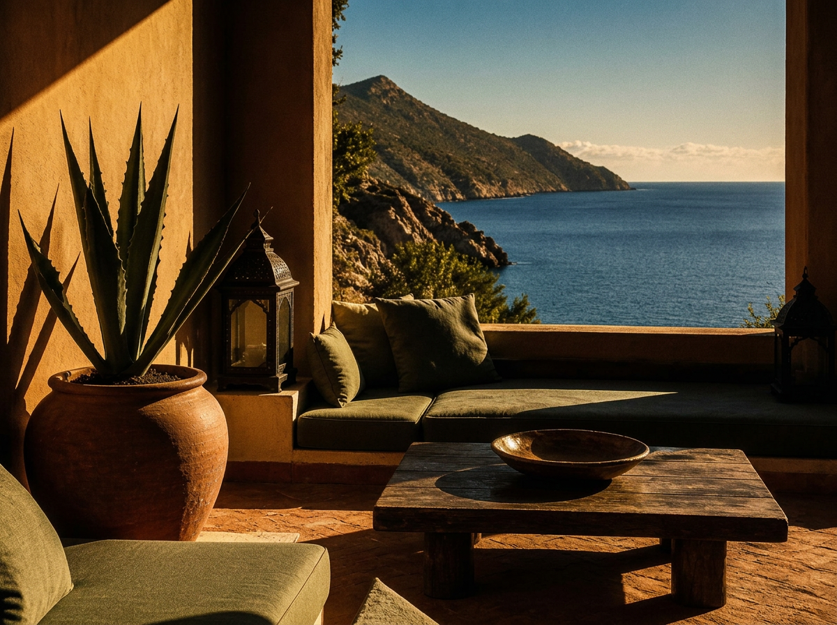 A terrace set for a Mediterranean retreat